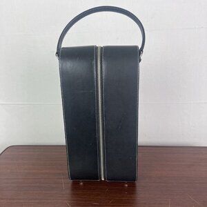 VTG Fossil Leather 2 Bottles Wine Travel Bag‎ Case Leather Purse Handle Zipper